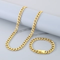Chic golden titanium steel Figaro chain necklace and bracelet set with buckle clasp - Width 9.5mm Bracelet 21cm / Style B Gold