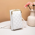 Elegant white quilted crossbody phone bag with gold kiss-lock closure and slim strap - White