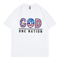 Weißes lockeres T-Shirt mit 'GOD ONE NATION' US-Flaggen-Aufdruck und Rundhals - XS / Weiß