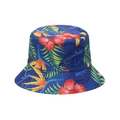 Dark blue tropical bucket hat with red hibiscus flowers and orange bird of paradise prints - Navy Blue Red Orange Tropical Flower (7)
