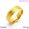 6mm gold-plated stainless steel ring with diagonal striped texture and 18K finish - US 6 / Men Gold Ring (KR86521-K)