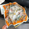 Premium square silk scarf featuring vibrant orange borders and tropical bird floral prints - New Silk Scarf/small Square Scarf 5 / 65