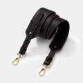 Adjustable black pebbled leather wide shoulder strap with white stitching and gold hardware - Gold Buckle / Black