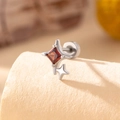 Silver titanium steel star stud earring featuring a vibrant red square gemstone - Garnet Red (Single Piece)