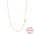 Gold plated S925 sterling silver initial W pendant necklace with small diamonds - Gold-W