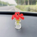 Red artificial flower vase car ornament with glass bottle on dashboard for Good Luck - Red Gypsophila
