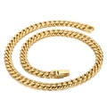 Collar de cadena cubana dorada de acero de titanio pulido con un cierre desplegable seguro - Collar Dorado 45cm (KN225323-Z) / Dorado