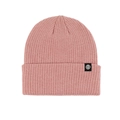 Winter knitted beanie hat in dusty pink featuring a ribbed design and logo patch - Single Hat - Pink