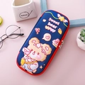 Deep blue 3D cartoon pencil case with Sweet Bear illustration and red piping detail - Carrot Bear