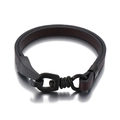Bracciale punk da uomo in pelle con cinturino bicolore e chiusura a gancio in metallo nero - 21cm / Nero