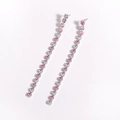 Elegant long tassel drop earrings featuring pink and clear cubic zirconia in silver setting - 8*0.3cm / Platinum Pink White Zircon