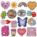 Macro detail of 16-piece colorful embroidered patches for DIY clothes and bags - Cartoon Embroidery Patches Set 16pcs