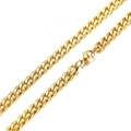 Detailed view of the lobster clasp and golden curb chain link texture on a steel necklace - 5mm Width / 80cm Length / Gold