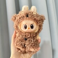 Plush brown monster costume for Labubu doll with vinyl face and signature sharp teeth - Button-eye Bear / First And Second Generation Keychains Are Compatible With La Cloth Dolls. Dolls Not Included.