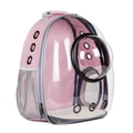 Pink portable pet capsule backpack with transparent window and breathable side mesh - Pink Transparent Shell Space Capsule Black Ring