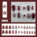 Unghie finte 3D a stella metallica bordeaux, bianche e grigio viola forma goccia - Stile Stellare da Sogno Borgogna Bianco (W2000) / 24 Pezzi (Con Colla)