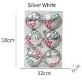 Set di 6 palline di Natale dipinte a mano bianco argento con motivi festivi rossi e verdi - Argento