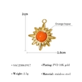 18K gold plated stainless steel sun pendant with orange topaz stone and size info - SAC23061917-Orange Topaz