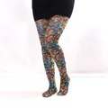 Detail showing dense vintage floral print on thin elastic pantyhose for women - A-6 Full Color Floral Drawing