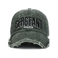 Casquette vintage vert foncé en coton délavé avec broderie Sergeant Pepper en relief - Taille unique / Vert armée (Vert foncé)