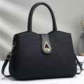 Sac à main élégant en cuir à dentelle noire avec boucle goutte dorée pour femmes - Noir