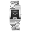 Détail d'une montre carrée à cadran noir avec bracelet à maillons géométriques argentés - Argent Homme