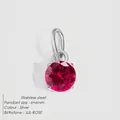 Silver stainless steel pendant with 6mm round red zircon July birthstone - 6x6mm / July Rose-Silver Color