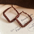 Vintage leopard print square earrings with elegant flocking texture for winter fashion - Rhombus Leopard Suede / Coffee Rhombus Medium (45# Hoop)