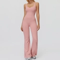 Roze geborstelde yoga jumpsuit met uitlopende pijpen en kruislings rugontwerp sport - S / Grapefruit Roze
