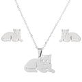Minimalist silver cheetah necklace and earrings set in polished stainless steel - Leopard/Cat / Steel