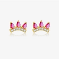 Goldene Kronen-Ohrstecker mit rosa Tropfensteinen und kleinen weißen Zirkonia-Steinen - 925er Silber / Krone Rosa Gold Stil (MME1096-2)