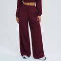 Bordeauxrode sportbroek met brede pijpen voor dames met hoge elastische tailleband - S / Marinepaars