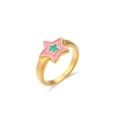 Bohemian gold star ring with colorful pink and green enamel inlay on white background - US 8 / Tiffany Blue