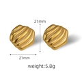 Detail of 18k gold plated conch twist round earrings showing 21mm size and 5.8g weight - Square Gold (Wave Spiral)