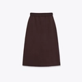 Detailed view of coffee brown knit A-line skirt with elastic pleated high waistband - S / Coffee Skirt