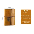Vintage A7 yellow leather notebook with leaf charm and 80 blank kraft paper sheets - Yellow