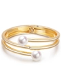 Fashionable gold wrap bangle with asymmetrical double white pearls for women - Double Pearl Wrap Open (SZYS-019HJ-J)