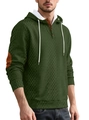 Men's dark green hooded sweatshirt with waffle texture and brown elbow patches - S / Army Green