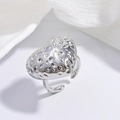 Retro hammered texture silver heart-shaped open ring with adjustable minimalist design - Silver Hammered Heart