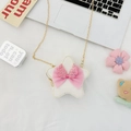 White star-shaped kids crossbody bag with pink sequin bow and golden metal chain strap - White with Bowknot