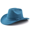 Detail of the teal faux suede western cowboy hat featuring woven trim and a wide brim - M (56-58cm) / Lake Blue