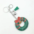 Christmas wreath keychain with green and red rhinestones, silver bell and tassel ornament - Christmas Wreath