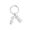 Polished silver stainless steel keychain featuring minimalist boy and cute dog charms - 1 Dog 1 Boy / Silver