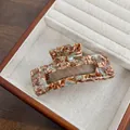 Pince à cheveux rectangulaire en acétate avec motif marbré ambre marron et beige - Marron Clair Fleuri 10.5CM