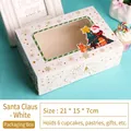 White Christmas cupcake box for 6 muffins with Santa and reindeer patterns, 21x15x7cm - Santa Claus / Large (6-count) / White