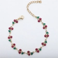 18k gold plated stainless steel bracelet with red glitter cherry charms for women - Gold+Magenta