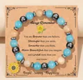 Sky blue and yellow beaded sunflower bracelet with an inspirational greeting card - Sunflower Charm Green Yellow Mixed Stone With Card