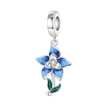 Blue enamel iris flower pendant with white zircon center for DIY bracelets - Deep Blue Iris