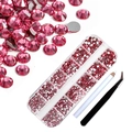 Rose pink nail rhinestones set with 12-grid storage box, picker pen and tweezers - Rose Red Set with Dotting Pen & Tweezers