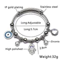 Adjustable stainless steel evil eye and hamsa hand charm bracelet with zircons - I-Steel Rhinestone Hamsa Style